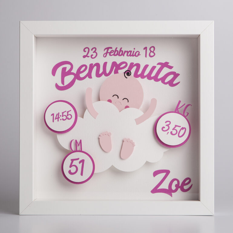 Quadretto Nascita 3d Bambino Bambina Personalizzabile