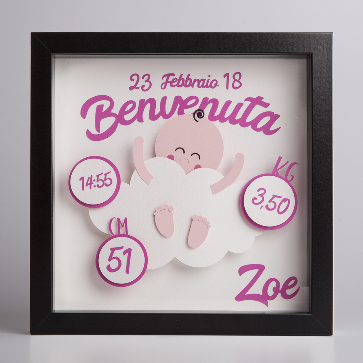 Quadretto nascita 3d bambino - bambina personalizzabile